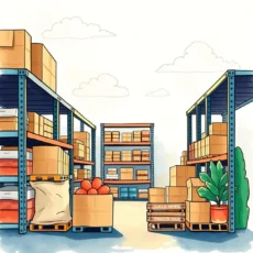 Warehouses filled with boxes and goods representing inventory management for supply chain analysis