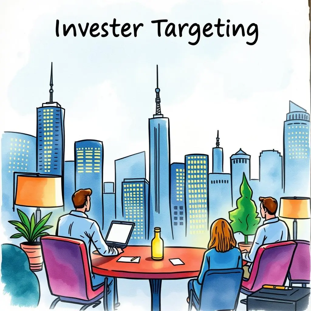 Investor feedback synthesizer: Aggregate investor feedback for strategy adjustment 1 Group of professionals collaborating on investor targeting strategies in a city setting.