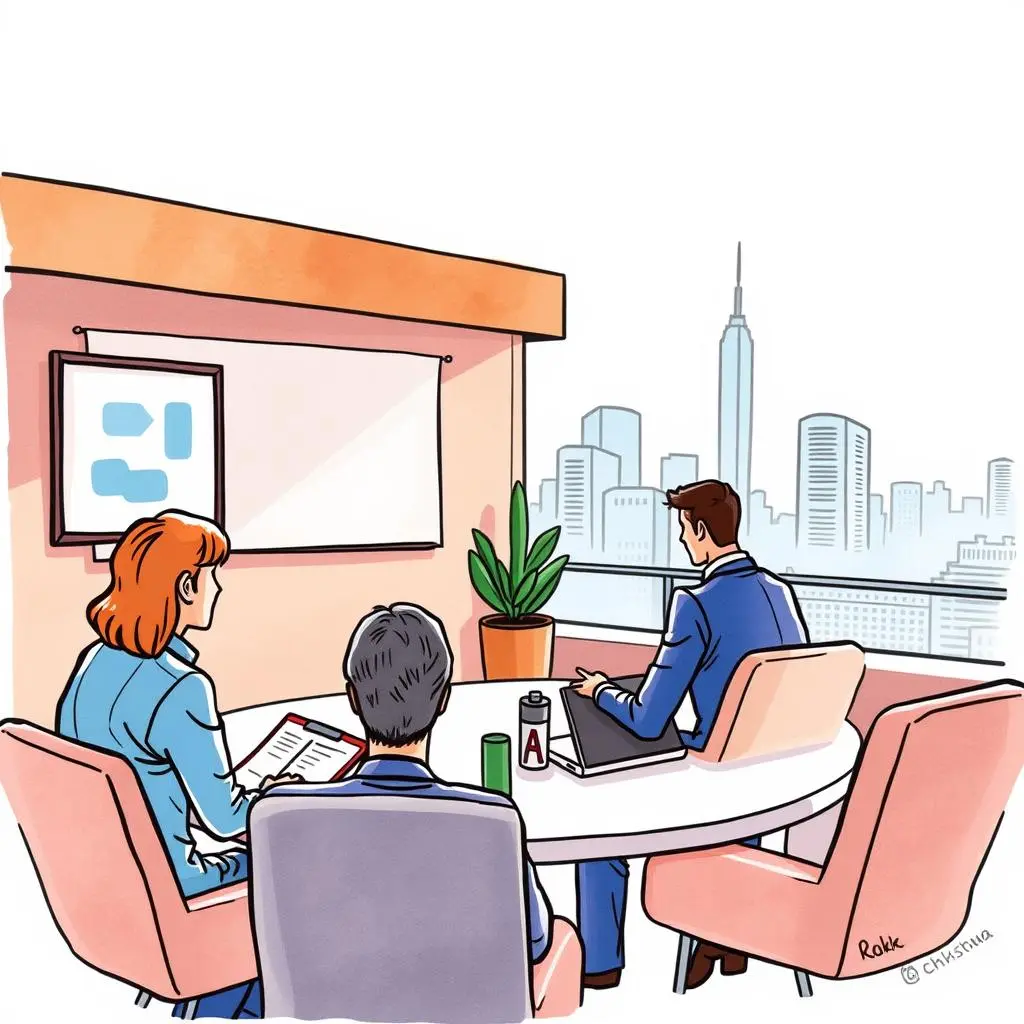 Investor interaction reporter: Document and summarize investor meetings and calls 1 Investor Interaction Reporter meeting with analysts discussing investor insights in a modern office setting.