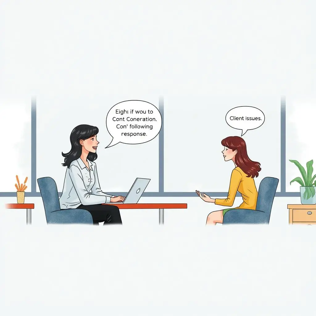 Apology message generator: Create empathetic responses for client issues 1 Two women discussing client issues using laptops in an office setting.