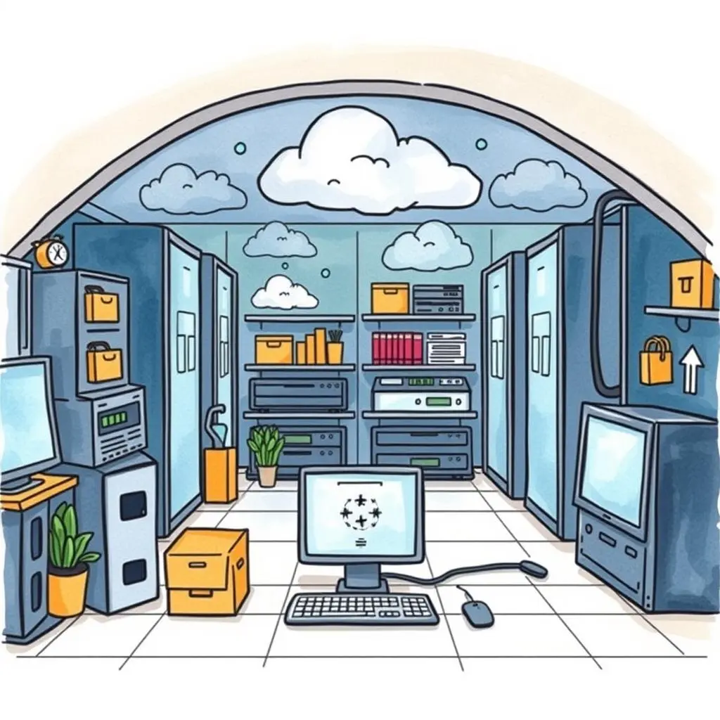 Asset inventory tracker: Record and manage IT assets efficiently 1 Asset Inventory Tracker workspace with IT equipment and storage solutions.