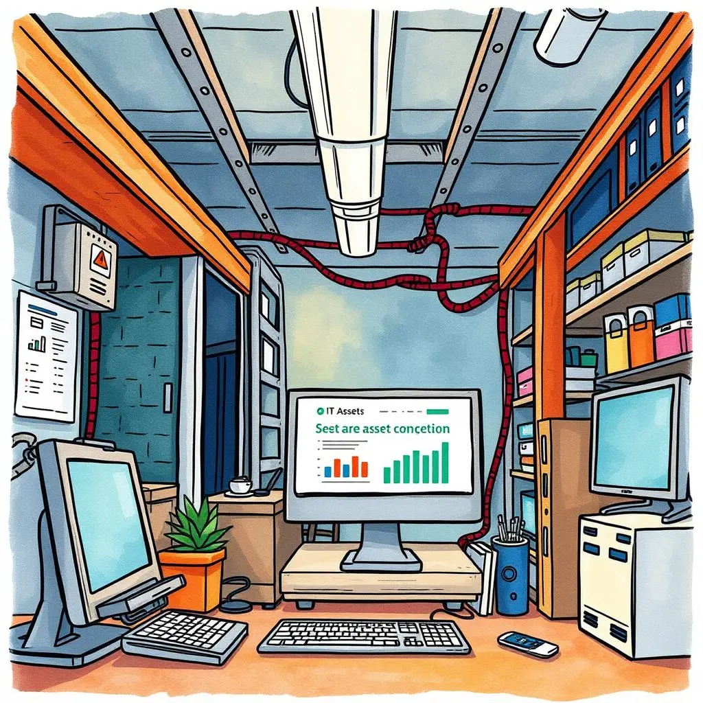 Asset lifecycle reporter: Summarize asset lifecycle information 1 IT workspace showcasing asset tracking tools and data visualization on a computer screen.
