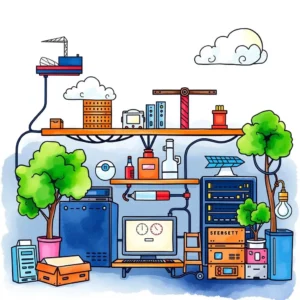 Colorful illustration of it assets and lifecycle management tools.