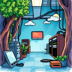A vibrant it asset management room featuring servers and greenery.