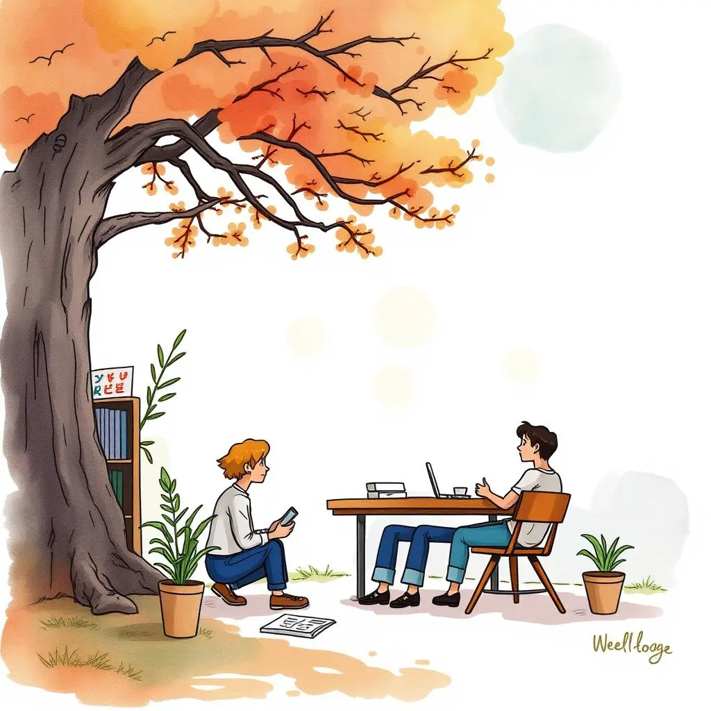Language simplifier: Make complex language easy to understand 1 Two people collaborating under a tree in autumn