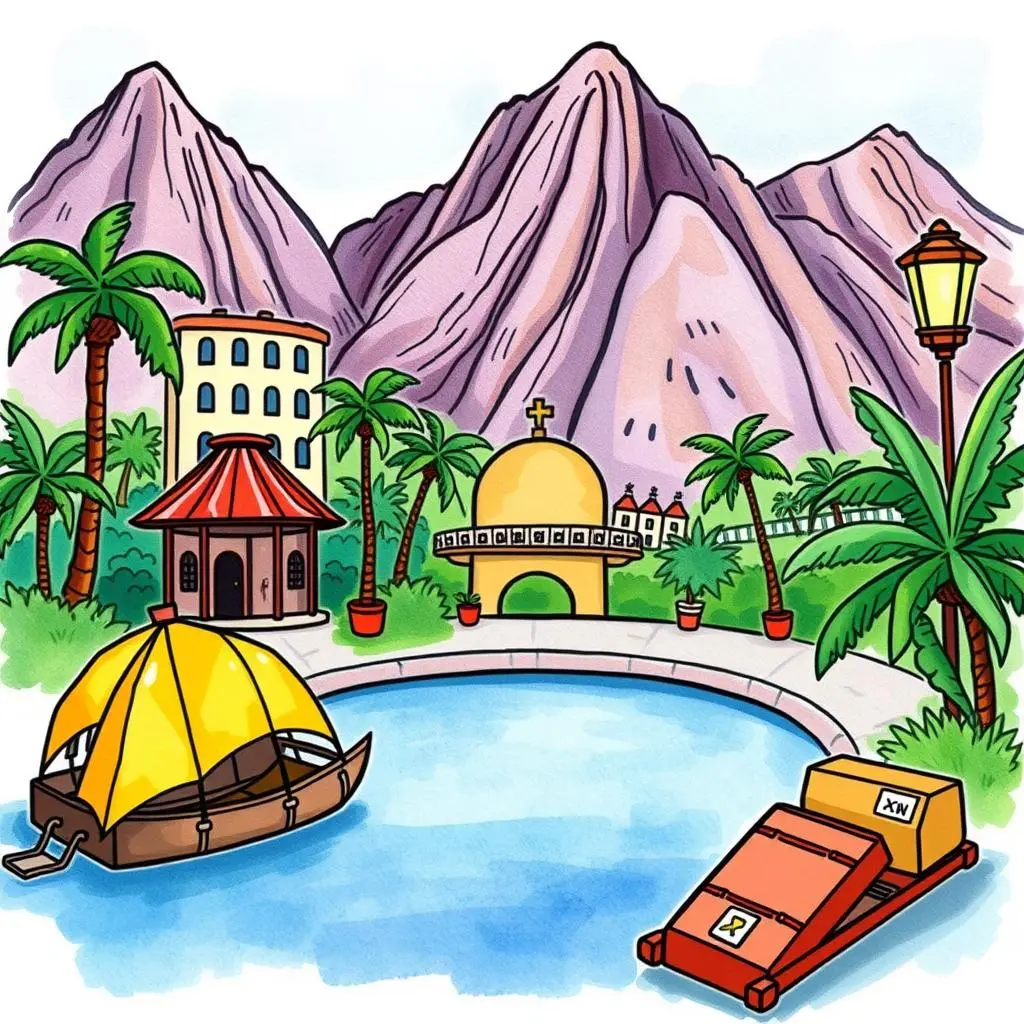 Travel emergency contact organizer: Structure essential contacts for travel emergencies 1 Travel Emergency Contact Organizer tool displayed in a vibrant tropical setting with mountains and palm trees.