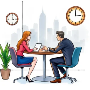 Professionals negotiating job offers in a modern office setting.