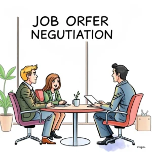 Job offer negotiation discussion with two candidates and a hiring manager at a round table