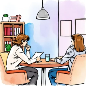 Concise conversation between two professionals discussing a negotiation strategy outline at a table