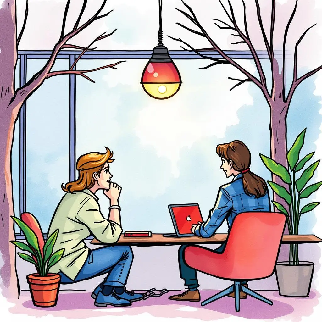 Offer letter composer: Generate tailored job offers for candidates 1 A thoughtful discussion about job offers taking place in an HR setting with two professionals seated at a table