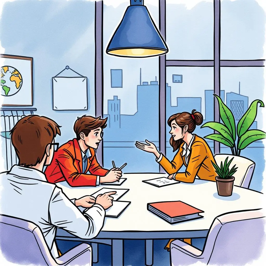 Response recommendation tool: Generate tailored responses to candidate queries 1 A professional meeting in a bright office with HR representatives discussing candidate offers.