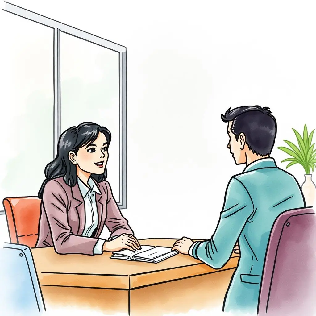 Two professionals discussing role expectations at a negotiation meeting.