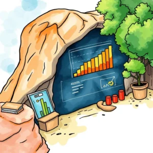 Colorful illustration of a cave illustrating data analytics and kpi development.