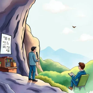 A person presenting a strategy in a serene outdoor setting.