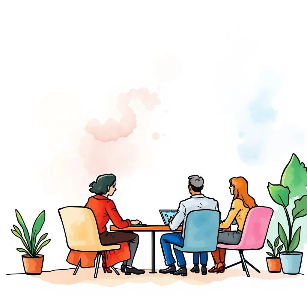 Goal alignment coach: Align leadership goals for improved outcomes 1 Goal Alignment Coach meeting with team members at a table surrounded by plants and a light background.