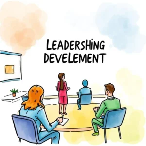 A woman presenting to three attentive participants in a training session.