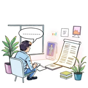 A person analyzing comments from employee feedback using a digital tool in a modern workspace.