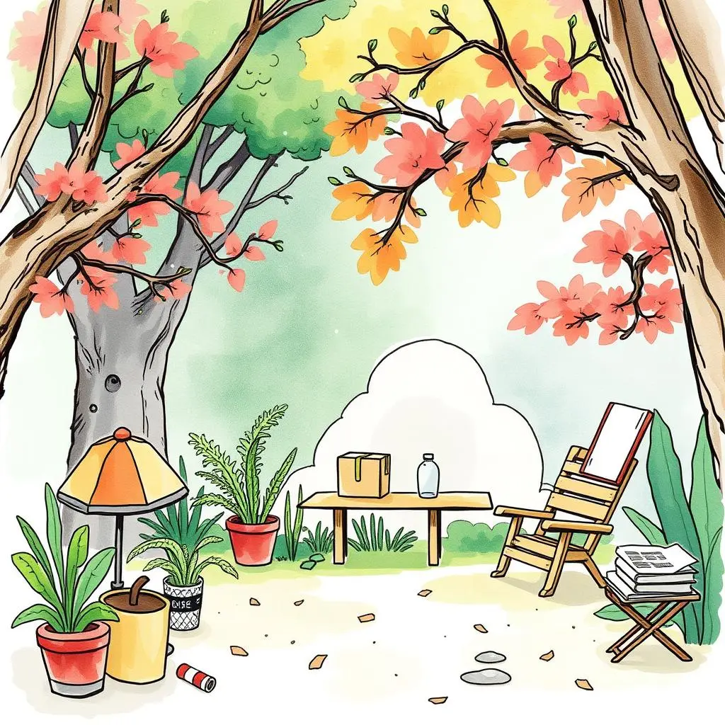 Learning objective evaluator: Analyze and refine learning objective statements 1 A serene outdoor workspace for reflective learning evaluation and analysis.