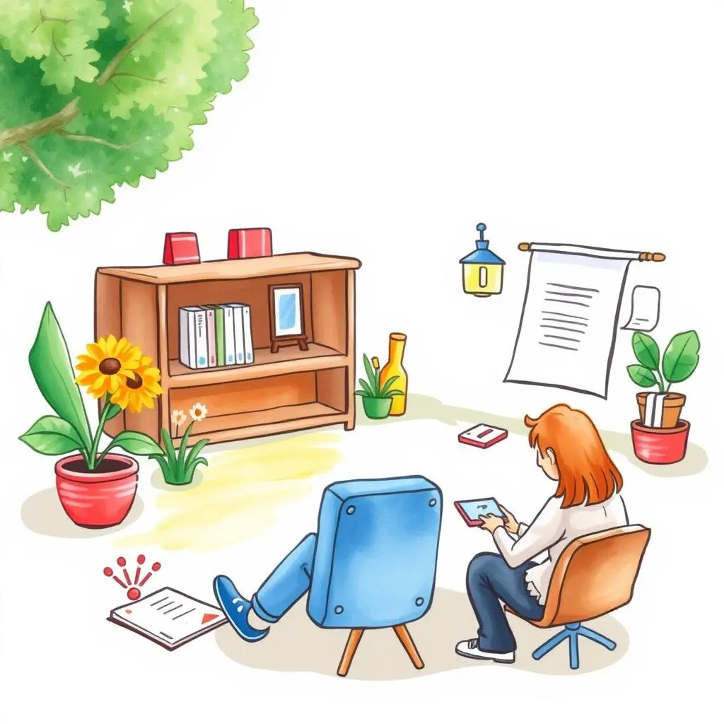 Program improvement suggestion tool: Generate suggestions to enhance training initiatives 1 Person using a tablet in a cozy room with plants and bookshelves.