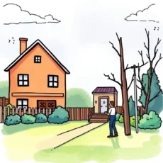 A man standing in a yard next to a house, likely coordinating rent payment reminders.