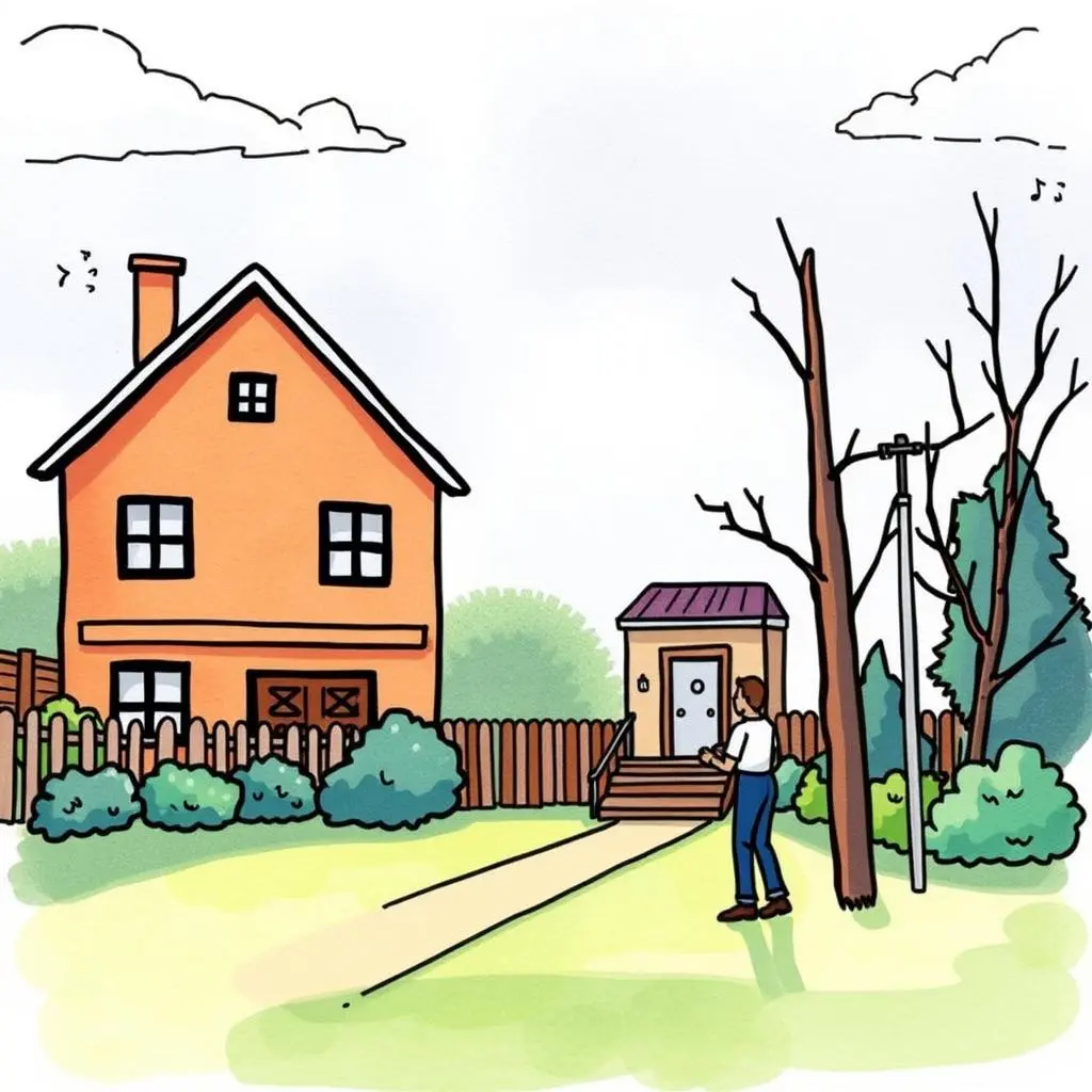 Rent payment reminder generator: Create timely rent reminders 1 A man standing in a yard next to a house, likely coordinating rent payment reminders.