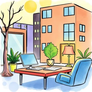 A creative office scene illustrating a workspace designed for lease compliance audits