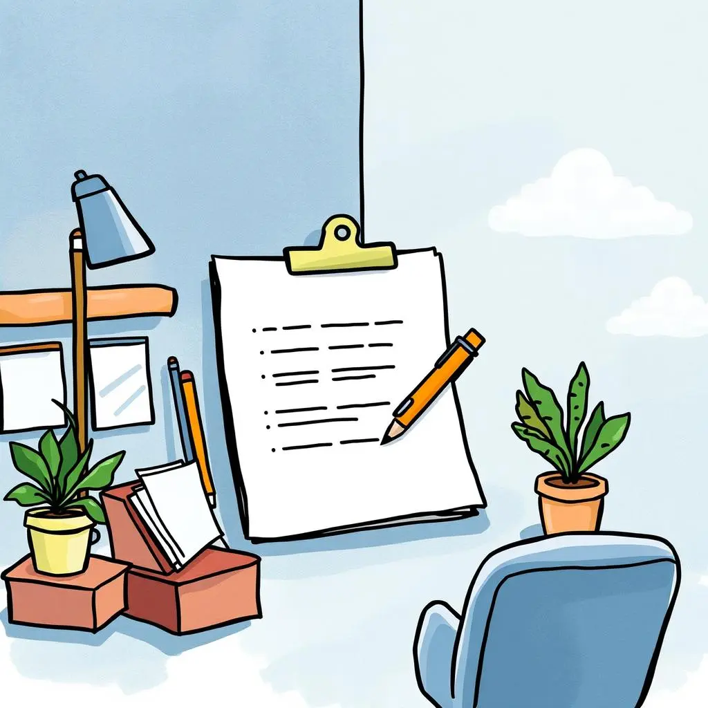 Lease summary creator: Streamline lease information into brief abstracts 1 A workspace with notes and plants, symbolizing lease document preparation.
