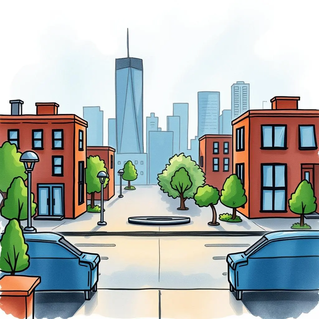 Negotiation strategy optimizer: Enhance lease renewal negotiations 1 Downtown cityscape illustration showcasing lease negotiation spaces and opportunities