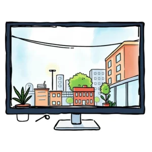 Value proposition generator: Define benefits of lease renewals 4 A digital illustration of a cityscape visible on a computer screen, symbolizing real estate management