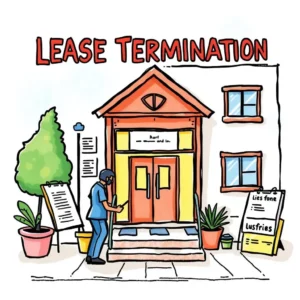 Final Inspection Date Organizer graphic showing a lease termination scenario with a professional outside a property