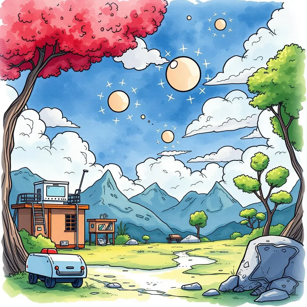 Risk detection assistant: Identify possible risks based on input 1 A serene landscape featuring a modern structure and distant mountains, with a whimsical sky.