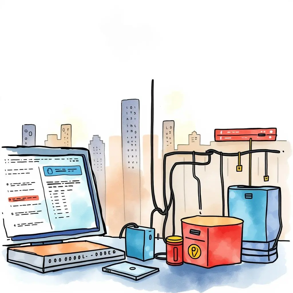 Log interaction analyzer: Investigate interactions between log events 1 A colorful illustration of a desktop setup for log analysis, showcasing tools and a city backdrop.