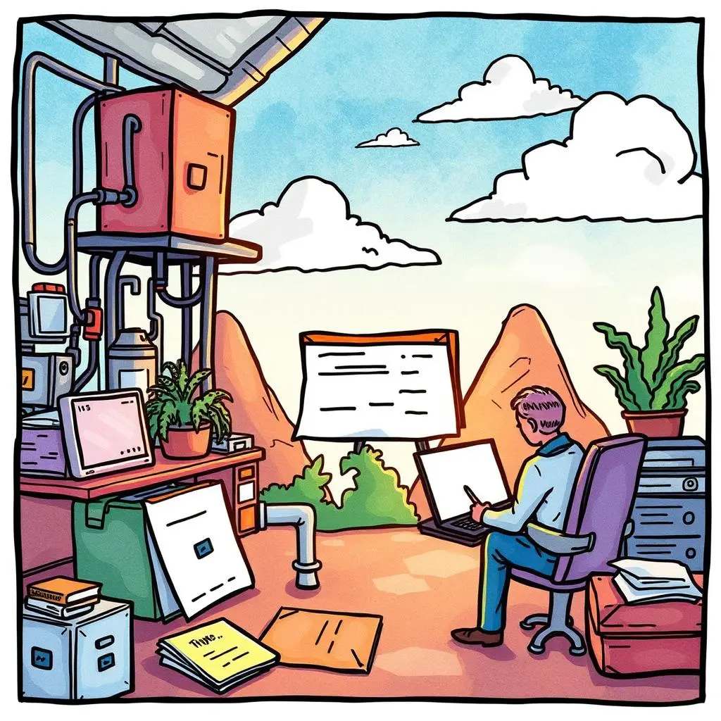Change request simplifier: Simplify change request details into key points 1 A person analyzing change requests in a serene it environment.