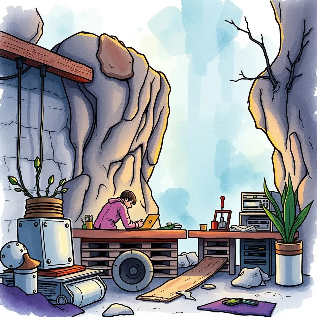 Changelog creator: Create comprehensive changelogs from version history 1 A person working on a laptop in a creative workspace surrounded by rocks and plants