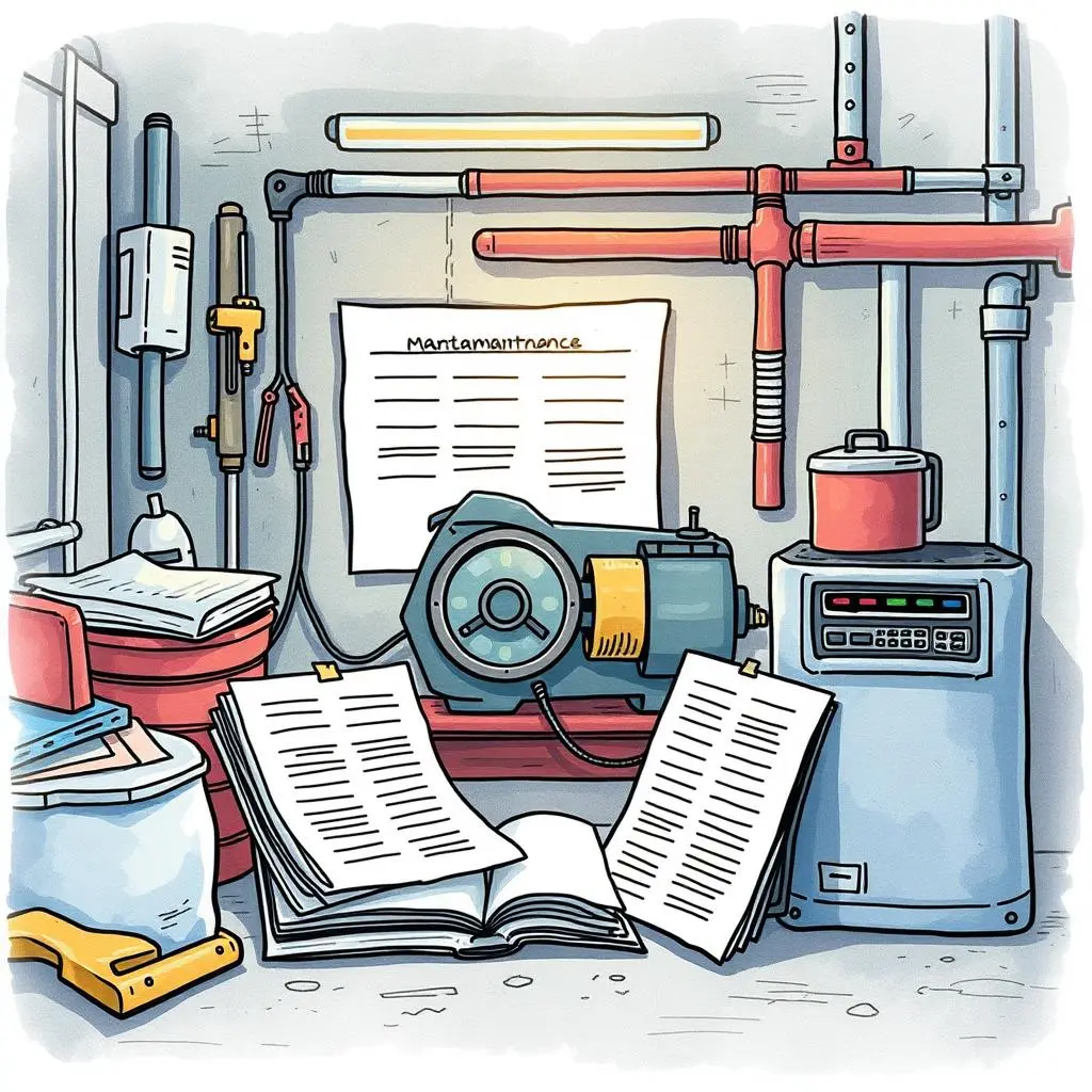 Equipment inspection log generator: Create logs for equipment inspections easily 1 Equipment inspection documents and tools on a workbench in a manufacturing environment