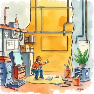 Malware descriptor creator: Generate descriptions of suspicious code behavior 7 A technician reviewing code in an IT maintenance workspace with tools and equipment.