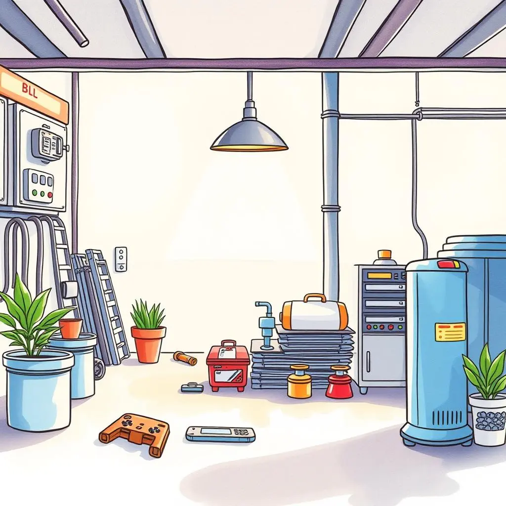 Maintenance report generator: Create comprehensive maintenance reports instantly 1 Illustration of a maintenance workspace with tools and equipment.