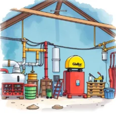 A detailed workshop with maintenance tools and equipment for scheduling and production tasks