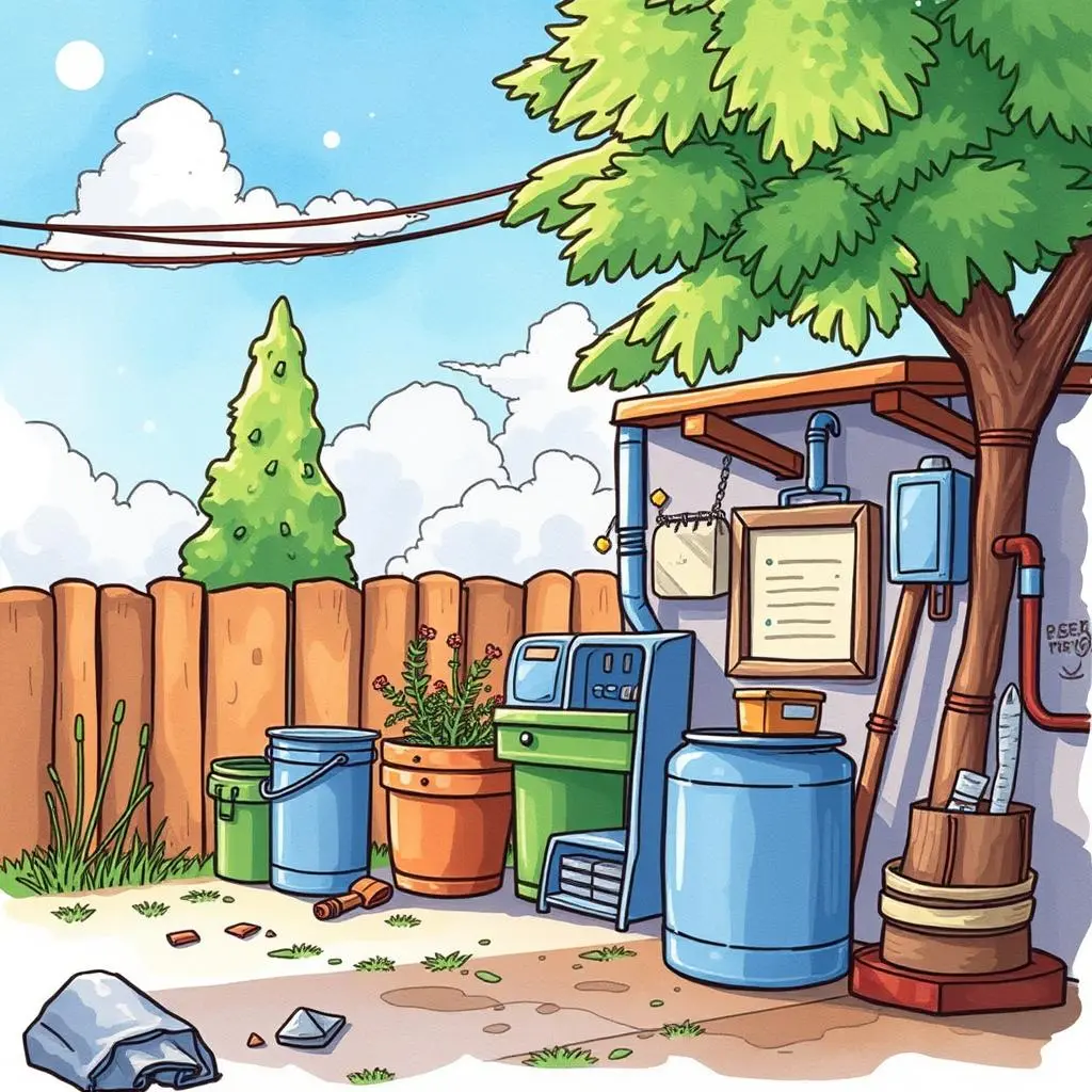 Maintenance priority assistant: Suggest priority levels for tasks 1 Colorful outdoor maintenance area with equipment and tools visible.