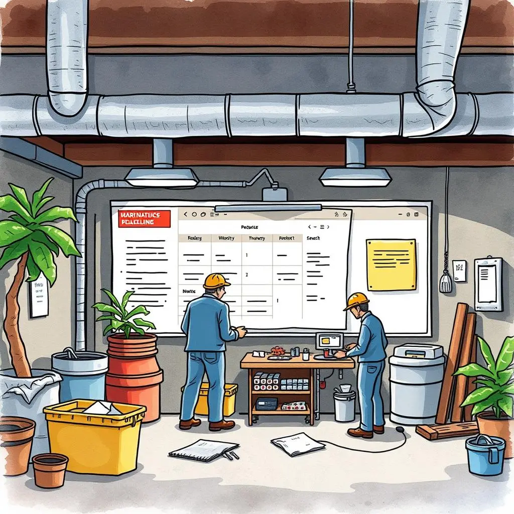 Task assignment generator: Produce actionable work orders for repairs 1 Men organizing tasks in a maintenance workshop setting