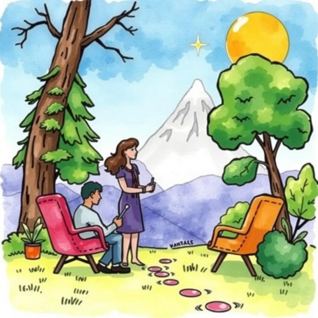 Agreement review generator: Generate checklists for agreement reviews 1 A partnership manager and an associate discuss plans in a peaceful outdoor setting with mountains.