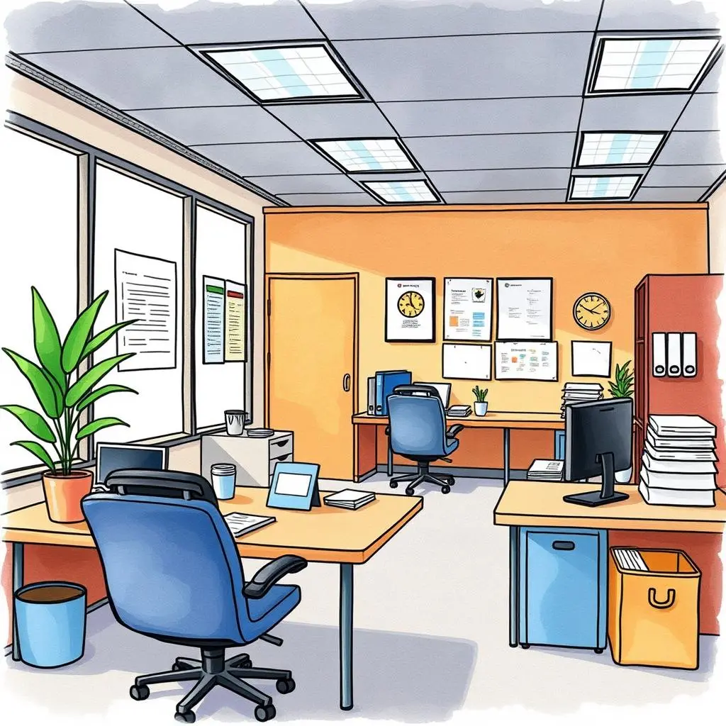 Quick supply requisition: Streamline requests for necessary office supplies 1 Office workspace featuring organized desks, computer stations, and greenery facilitating efficient supplies management