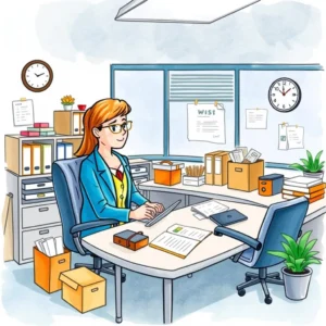 Woman analyzing office supply costs at a tidy workspace.