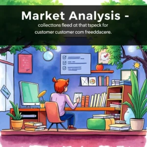 A young woman analyzes customer feedback in a bright, organized workspace for a market analysis tool.