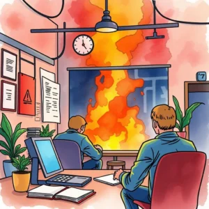 Two analysts in an office, overwhelmed by chaotic feedback insights.