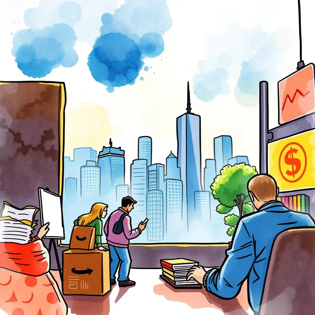 Savings potential analyzer: Identify potential savings from decisions 1 Savings Potential Analyzer tool visualized through cityscape, depicting analysts evaluating market data.