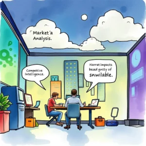 Stakeholder Impact Narrator tool in a corporate strategy setting with analysts at work.