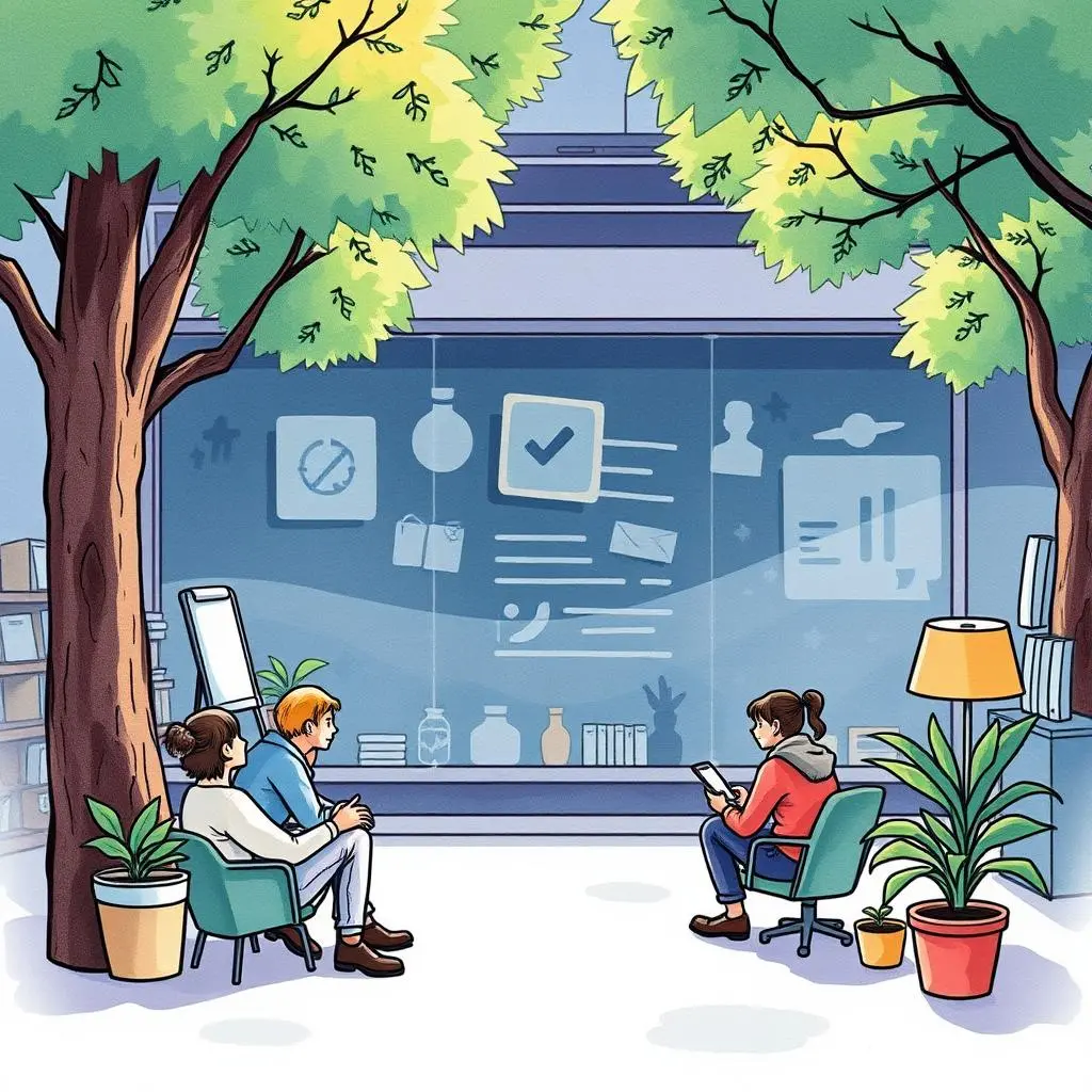Consumer sentiment generator: Produce summaries of consumer sentiments from text 1 Professionals analyzing consumer sentiment in a collaborative, nature-inspired workspace.