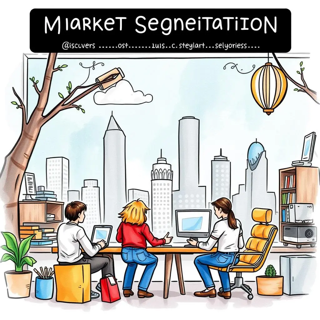 Market segment identifier: Discover distinct customer segments' characteristics 1 Market segment identification team analyzing customer data in a modern office setting