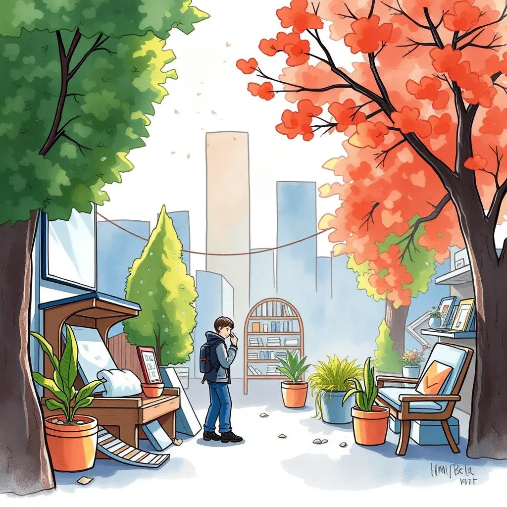 Segmentation insight generator: Generate insights for market segmentation strategies 1 A person exploring a serene urban environment with vibrant autumn trees.